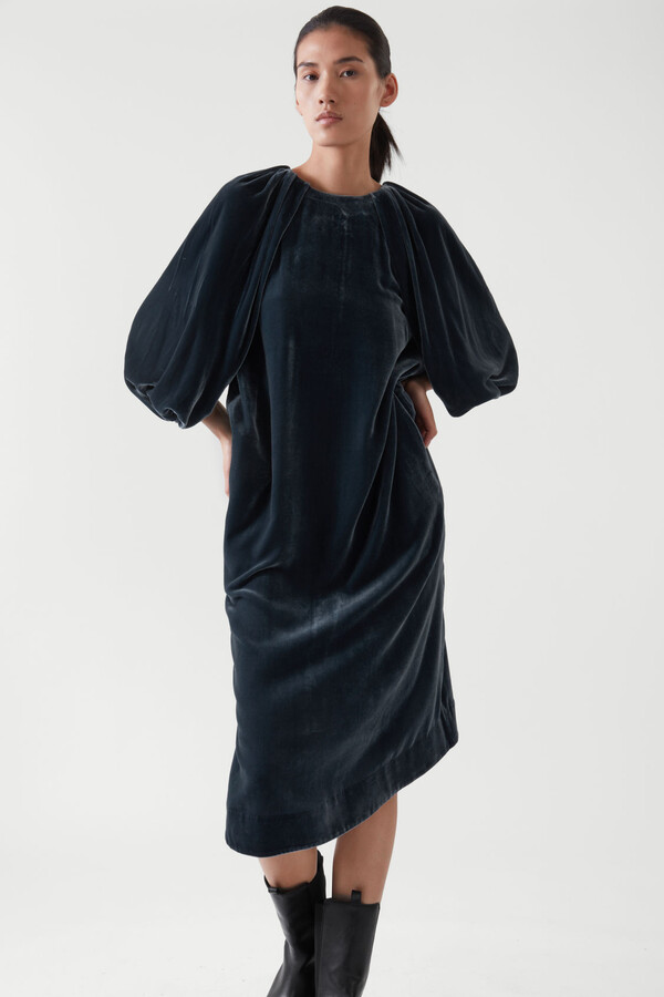 COS Silk Velvet Puff Sleeve Dress - ShopStyle