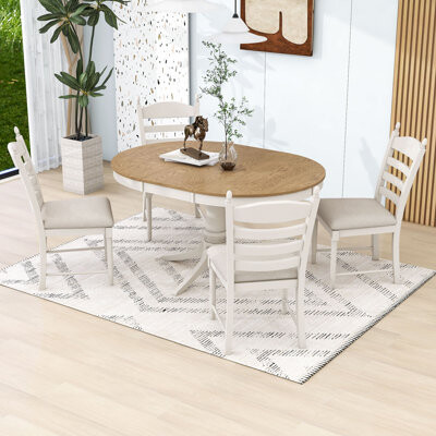 August Grove Deaira Retro 5-Piece Extendable Dining Table Set with Upholstered Chairs