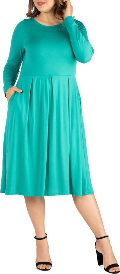 Comfort Apparel Plus Size Chic V-Neck Long Sleeve Belted Dress