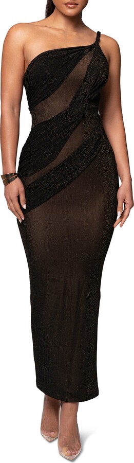 JLUXLABEL Alari One-Shoulder Sparkle Mesh Gown