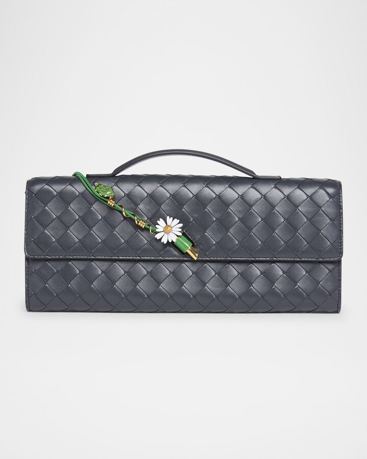 Bottega Veneta Andiamo Flower-Embellished Leather Clutch Bag