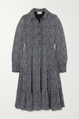 Ganni Tiered Floral-print Georgette Midi Shirt Dress