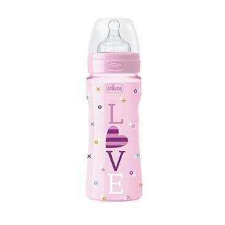 Chicco Silicone Baby Bottle, Fast Flow, Assorted Models 330 mL pink