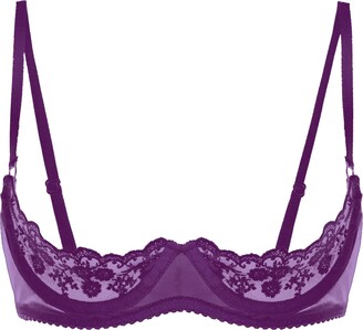 Cheap Women See Through Lace 1/4 Cups Balconette Bralette Padded Underwire  Shelf Bra Tops