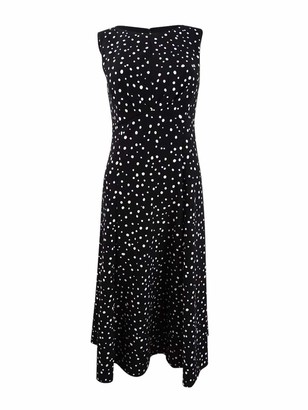 DKNY Womens Black Polka Dot Sleeveless Jewel Neck Midi Shift Dress UK Size:10
