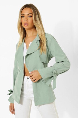 boohoo Tie Cuff Detail Belted Trench Coat