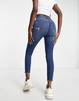 Thumbnail for your product : Abercrombie & Fitch exposed distressed hem high rise jeans in dark destroy