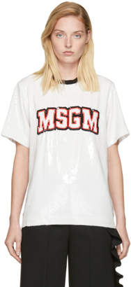 MSGM White Sequin Logo T-Shirt