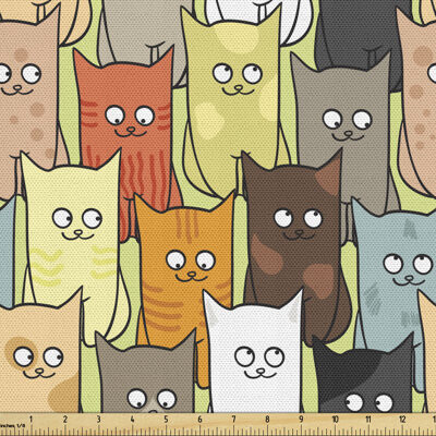 fab_32589_Ambesonne Cats Fabric By The Yard, Funny Colorful Graphic Kittens Cartoon Style Boys Girls Playroom, Decorative Fabric For Upholstery And Ho