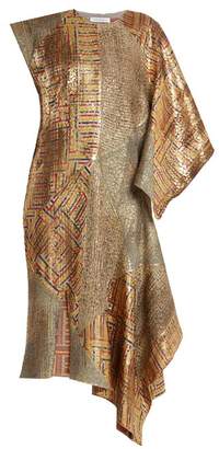 J.W.Anderson Asymmetric-detail Patchwork Jacquard Dress - Womens - Gold