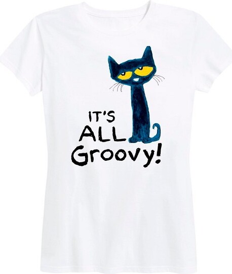 Pete The Cat Women'sPeteTheCatIt'sAllGroovyShortSleeveGraphicT-Shirt-White-Large