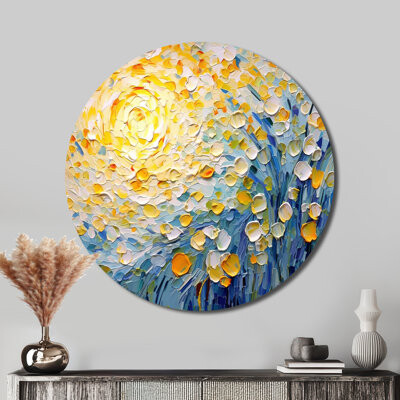 Blossoming Summer Buttercups Flower Field - Floral Round Metal Art