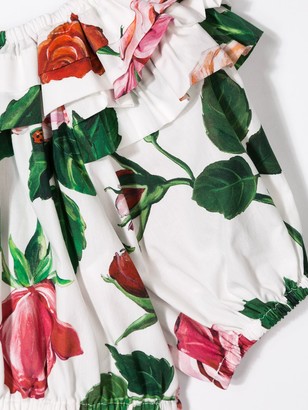 Dolce & Gabbana Children Rose Print Ruffled Blouse