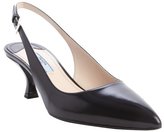 Thumbnail for your product : Prada black leather sling back pointed toe kitten pumps