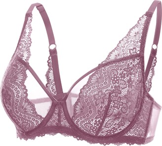 DOBREVA Women's Lace Minimiser See Through Unlined Underwire Bra Plus Size  Sexy Bralette Black 34C - ShopStyle