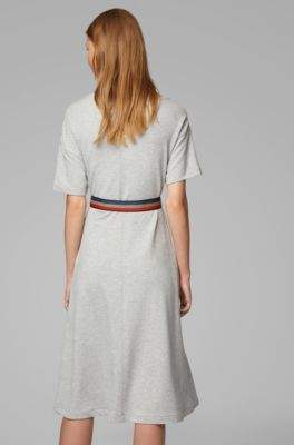 BOSS Short-sleeved dress with striped logo belt