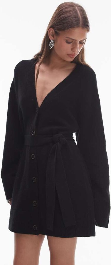 And other stories & knit cardigan mini dress with belt in black