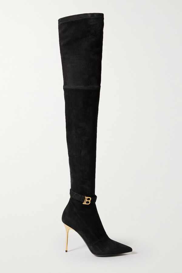 Black Suede Over The Knee Stretch Boots | Shop the world's largest  collection of fashion | ShopStyle