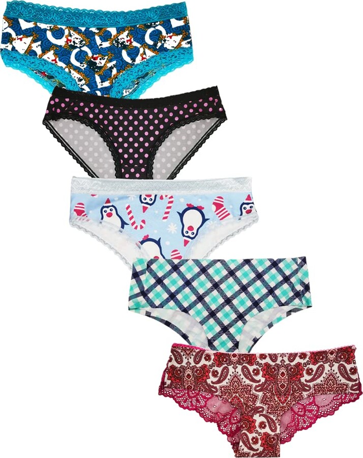 Dircho Women Underwear Variety Pack Lace Trims Hipsters Bikinis Tangas