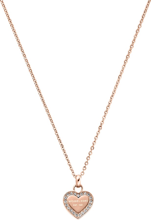Michael Kors Brass and Pavé Crystal Logo Pendant Necklace for Women