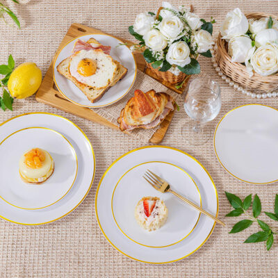 TAIZHOUGUANGRUI 120 Pcs White And Gold Plastic Plates For Party Disposable Plates - White With Gold Rim For Wedding/Tea Party- Includes 10.25 Inch Dinner And 7.5 Inch