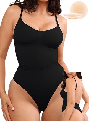 JOYSHAPER Tummy Control Thong Shapewear Bodysuit for Women V Neck Slimming  Body Shaper Waist Trainer Jumpsuit Top Black at  Women's Clothing  store