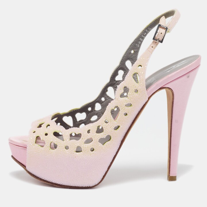 Gina Light Pink Crystal Embellished Suede Cut-Out Platform Slingback Sandals