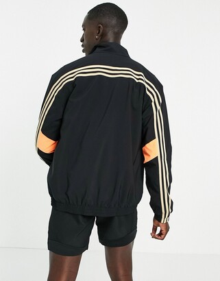 adidas Training 3 stripe track jacket in black and orange - ShopStyle