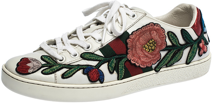 gucci white floral ace sneakers