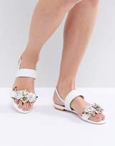 Thumbnail for your product : Dune Two Part Flat Leather Sandal in White with Flower Embellishment