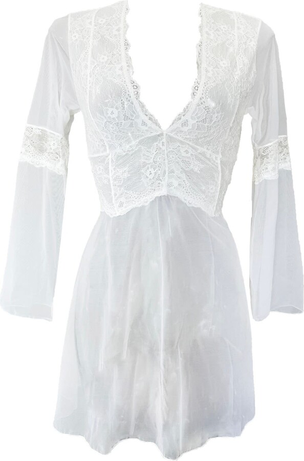 Carol Coelho Women's White Milano Long Sleeve Tulle And Lace Short ...