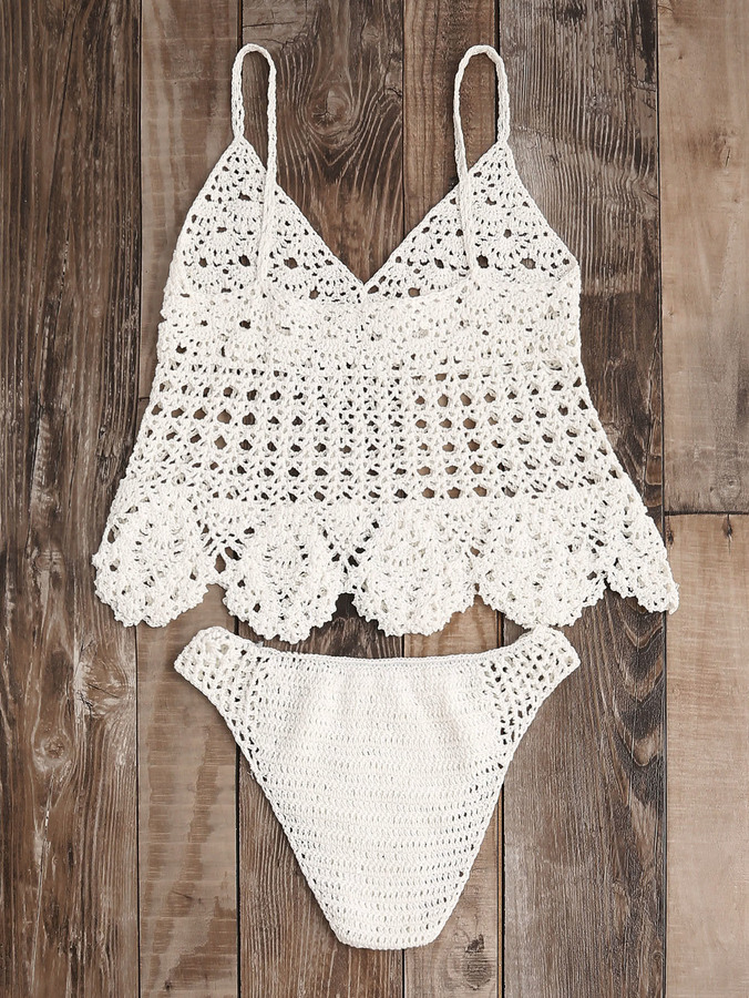 Shein Scalloped Hem Hollow Out Crochet Tankini Set ShopStyle TwoPiece