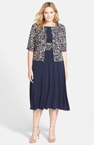 Thumbnail for your product : Jessica Howard Ruched Waist Dress & Print Jacket (Plus Size)