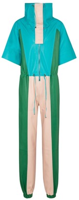 green leather jumpsuit