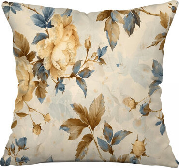 VisionDecor White Roses Throw Pillow Botanical Cotton Twill Pillows