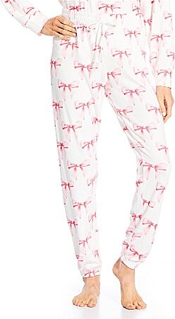 PJ Salvage Peachy Knit Bow Print Drawstring Tie Coordinating Sleep Jogger