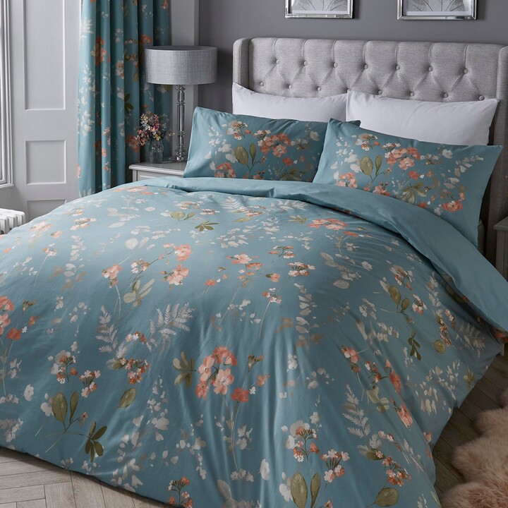 Dunelm Dream and Drapes Farah Duvet Cover and Pillowcase Set Duck Egg