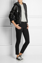 Thumbnail for your product : R 13 Hooded washed-leather and jersey biker jacket