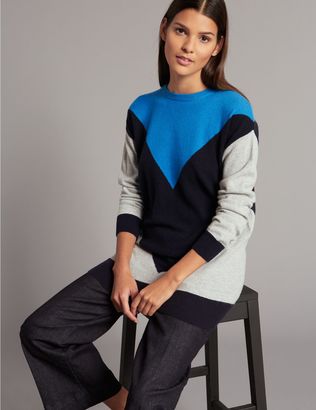 Marks and Spencer Pure Cashmere Colour Block Round Neck Jumper