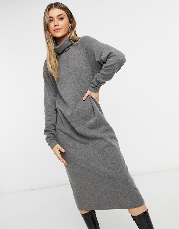 ASOS DESIGN super soft exposed seam midi sweater dress with cowl neck in  gray - ShopStyle