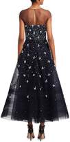 Thumbnail for your product : Ahluwalia Sheer Yoke Cap Sleeve Embellished A-Line Gown