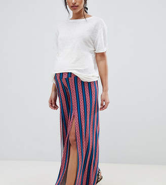ASOS Maternity DESIGN Maternity over the bump wide leg trousers with split front in aztec stripe print