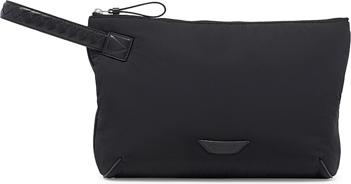 Bottega Veneta Men's Crossroad Small Padded Nylon Pouch - Black Silver