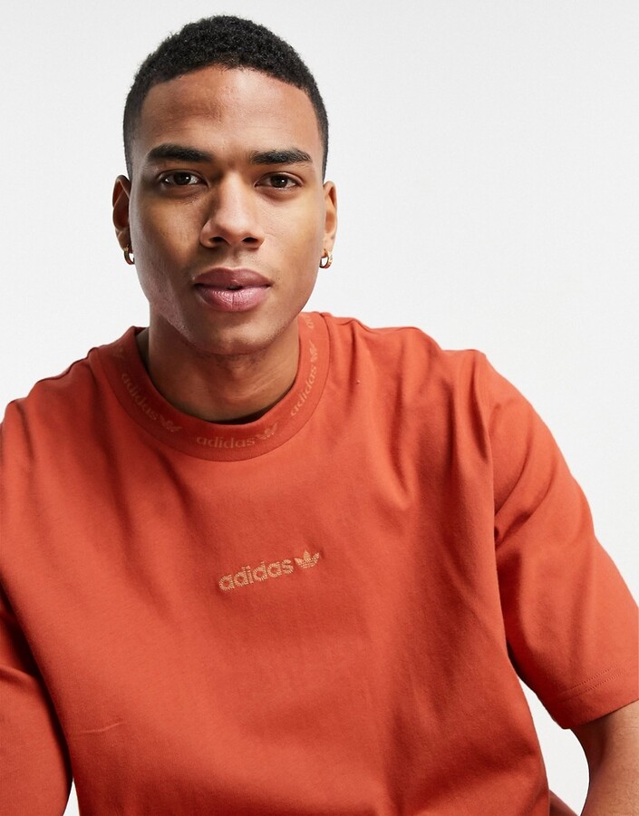 adidas Premium Sweats overdyed ribbed T-shirt in burnt orange - ShopStyle