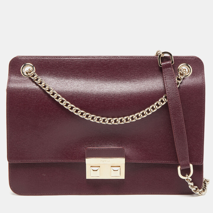 Furla Burgundy Leather Bella Shoulder Bag - ShopStyle