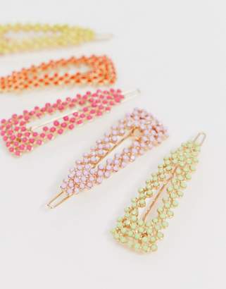 ASOS DESIGN pack of 5 snap shape hair clips in colour pop beads