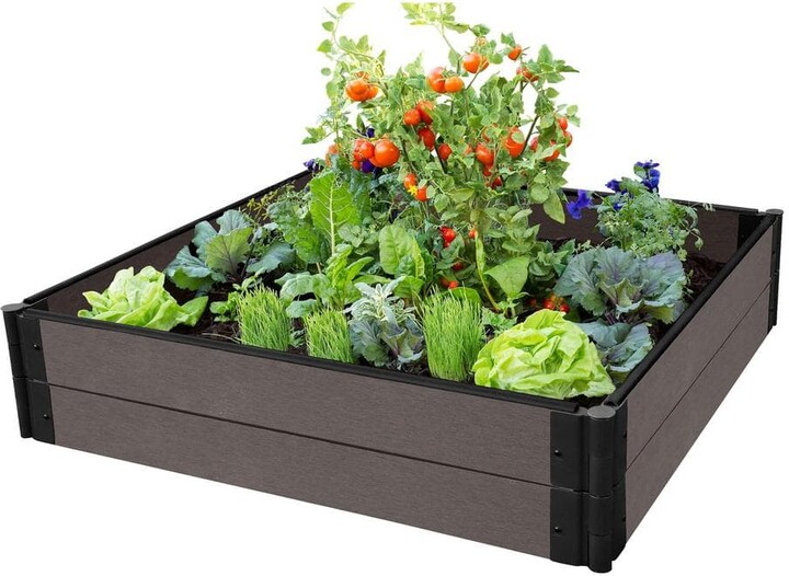 Frame It All One Inch Series 4 ft. x 4 ft. x 11 in. Weathered Wood Composite Raised Garden Bed
