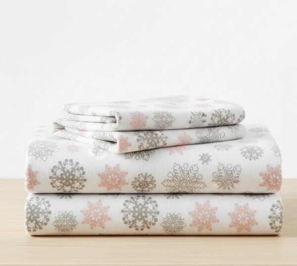 LISM3Piece100%CottonSheetSoftColdWeatherBeddingSetTwinPink/GreySnowflakes