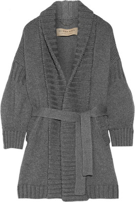Burberry Belted Wool And Cashmere-blend Cardigan - Anthracite
