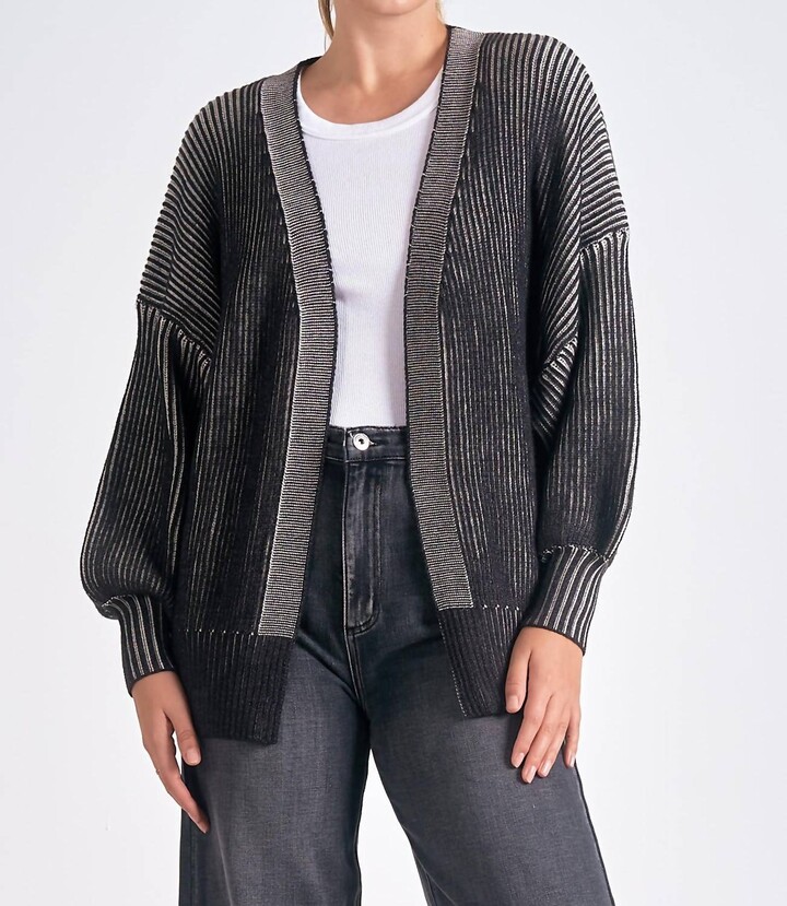 Elan International Ombré Ribbed Open Sweater Cardigan In Black / Off White
